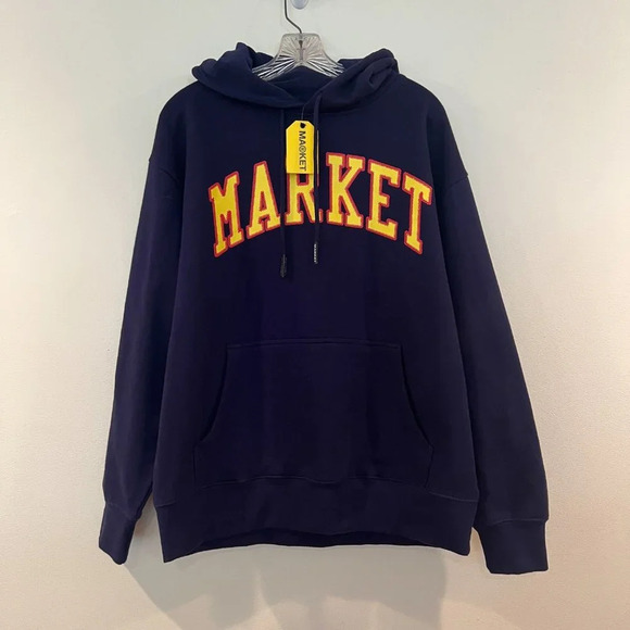 Market Navy Graphic Streetwear Loungewear Casual Hooded Sweatshirt Hoodie L NWT - Picture 9 of 9